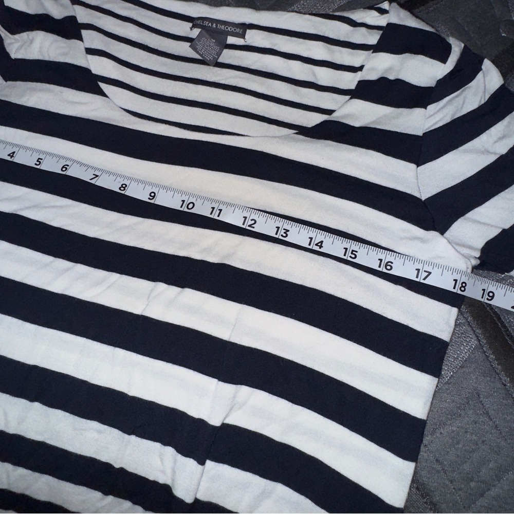Chelsea & Theodore T Shirt Dress, Navy White Stripe, M, Lined, Rayon, Nautical​​ - Picture 6 of 11